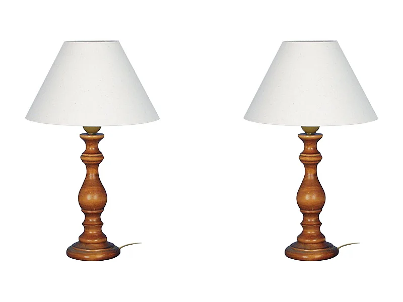 Pair de Lampes de chevet colonne lise bois  foncé  40 cm.