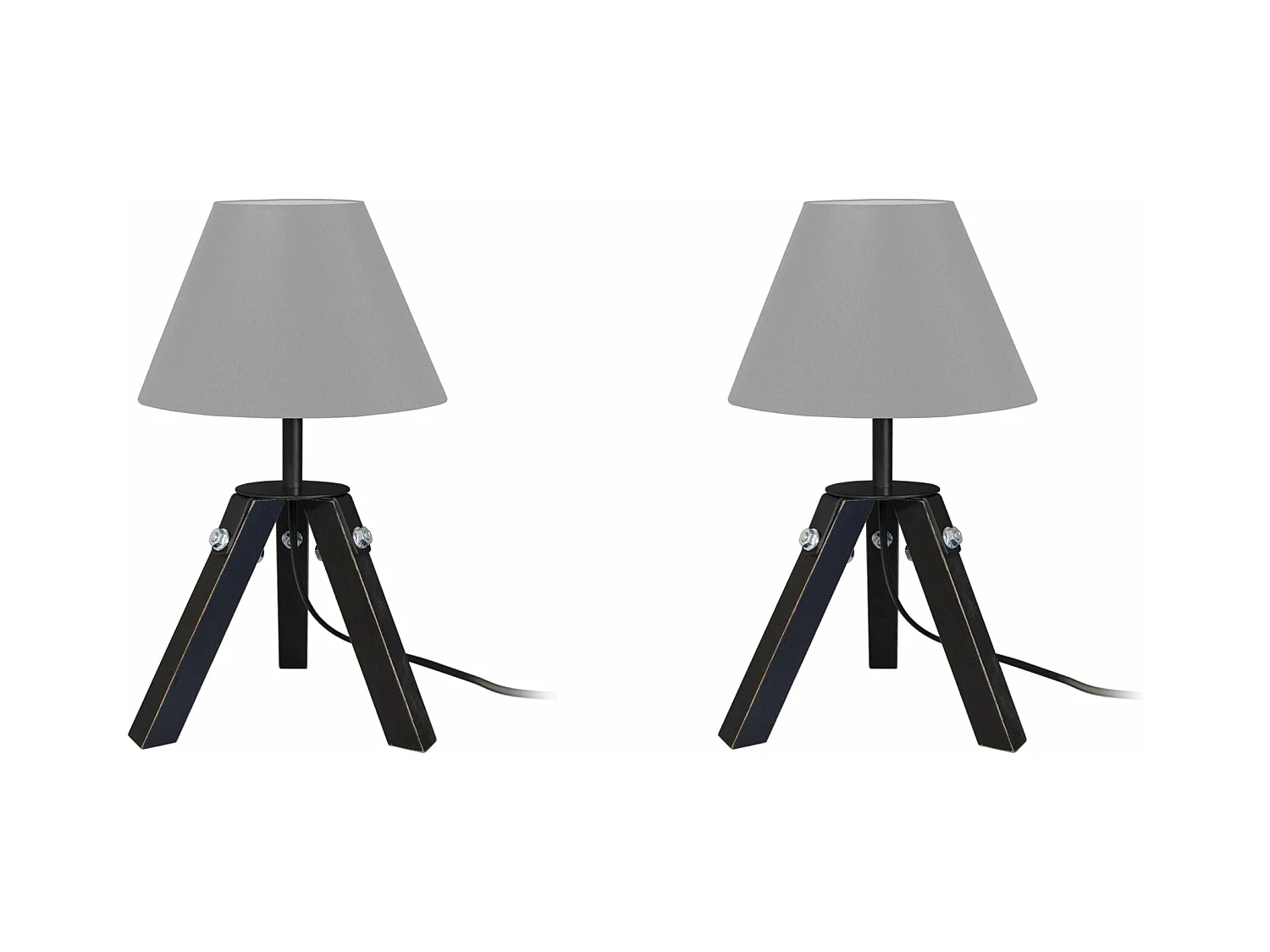 Pair de Lampes de chevet trépied bois  naturel,anoir,gris 30 cm.