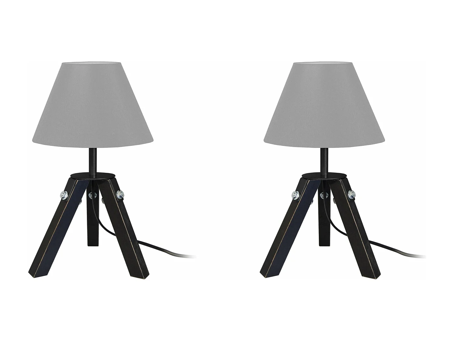Pair de Lampes de chevet trépied bois  naturel,anoir,gris 30 cm.