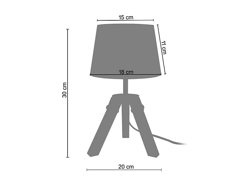 Pair de Lampes de chevet trépied bois  naturel,anoir,gris 30 cm.