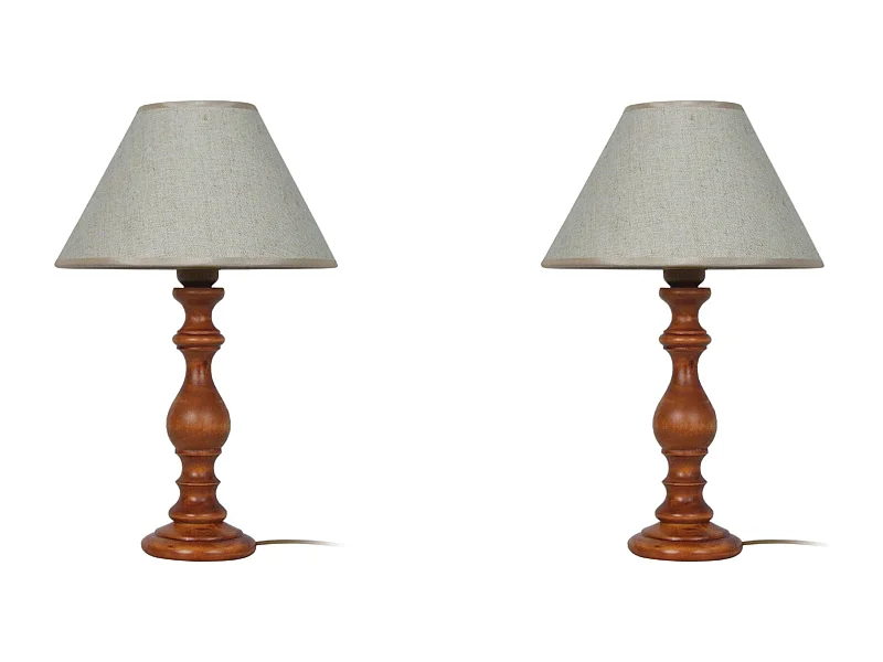 Pair de Lampes de chevet colonne. bois  foncé  40 cm.