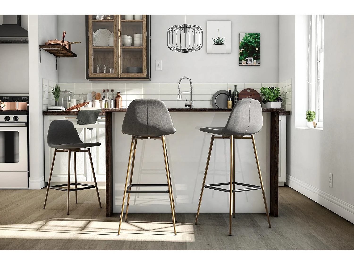 Taburete de bar en lino gris oscuro