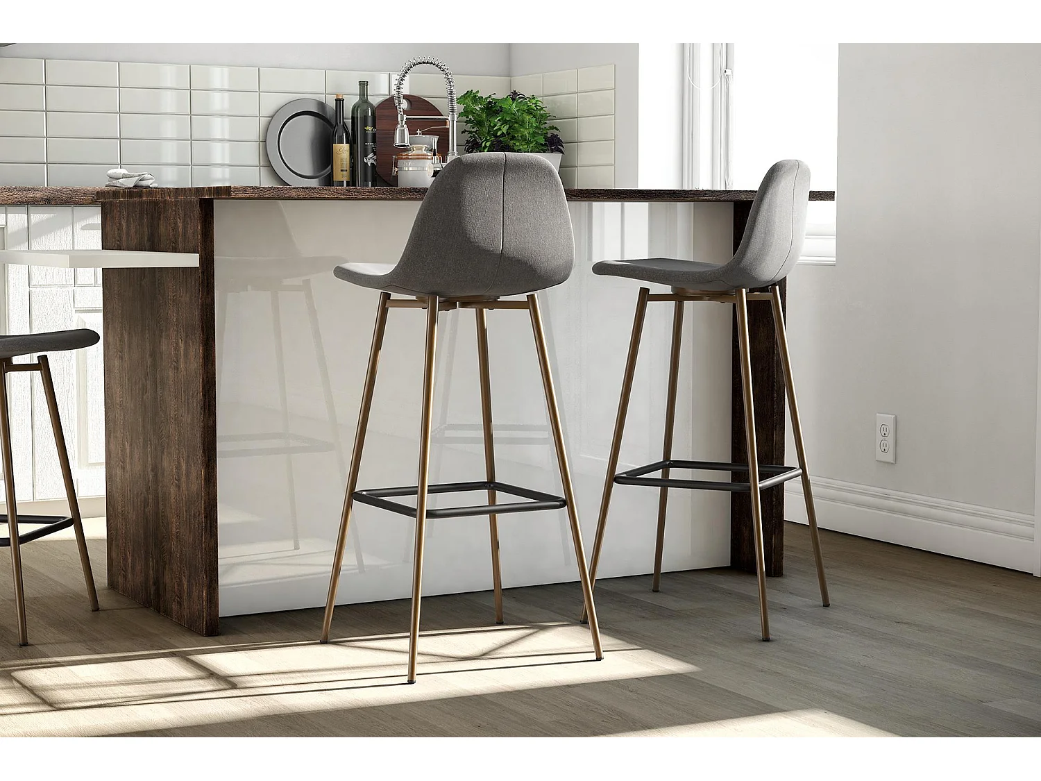 Copley | Banco de Bar em Linho Cinza Escuro