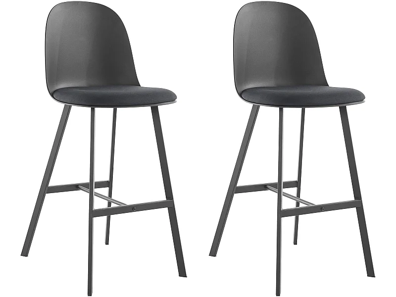 Set di 2 sgabelli in PU e plastica grigio con gambe in metallo nero