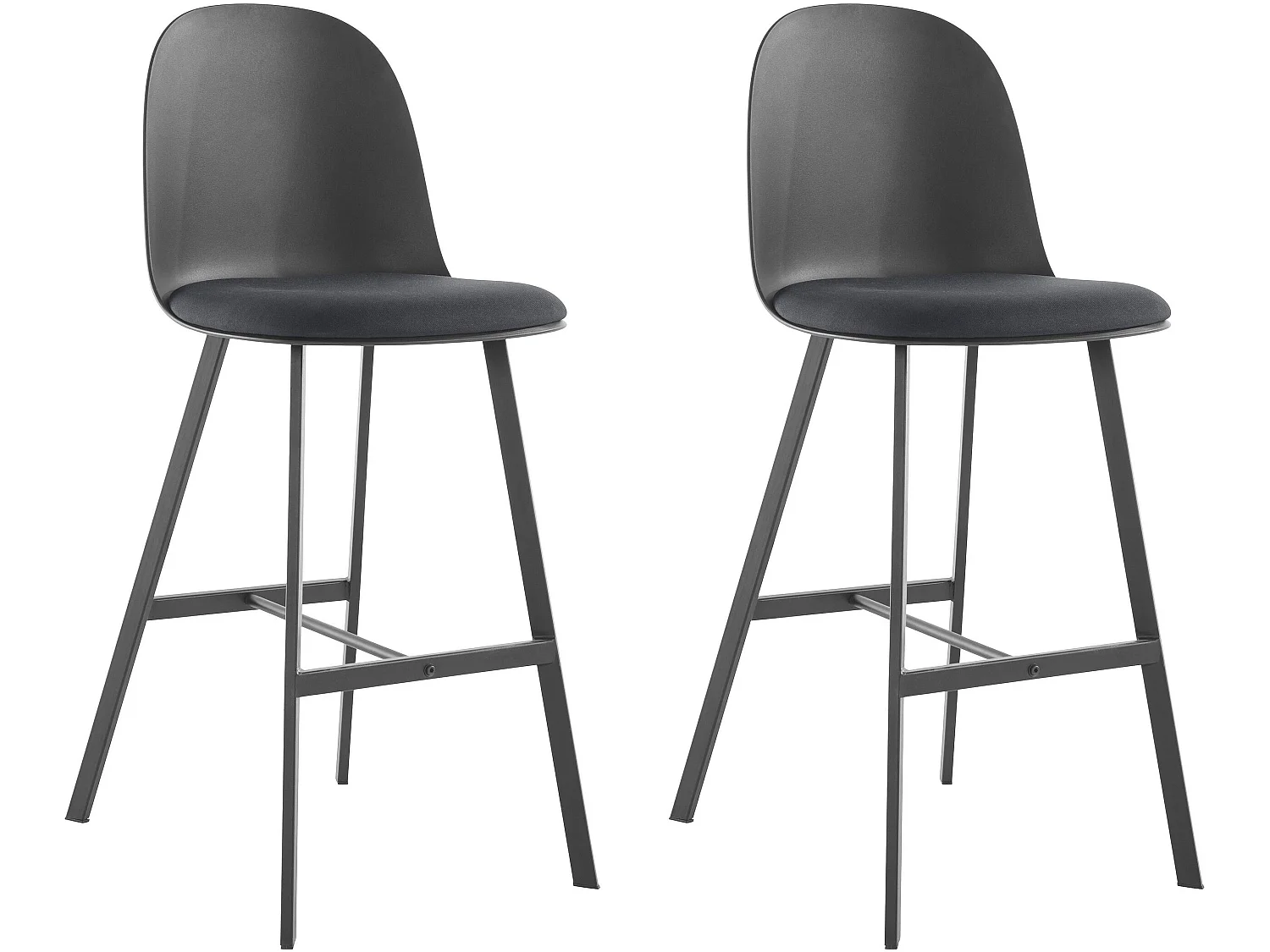 Set di 2 sgabelli in PU e plastica grigio con gambe in metallo nero
