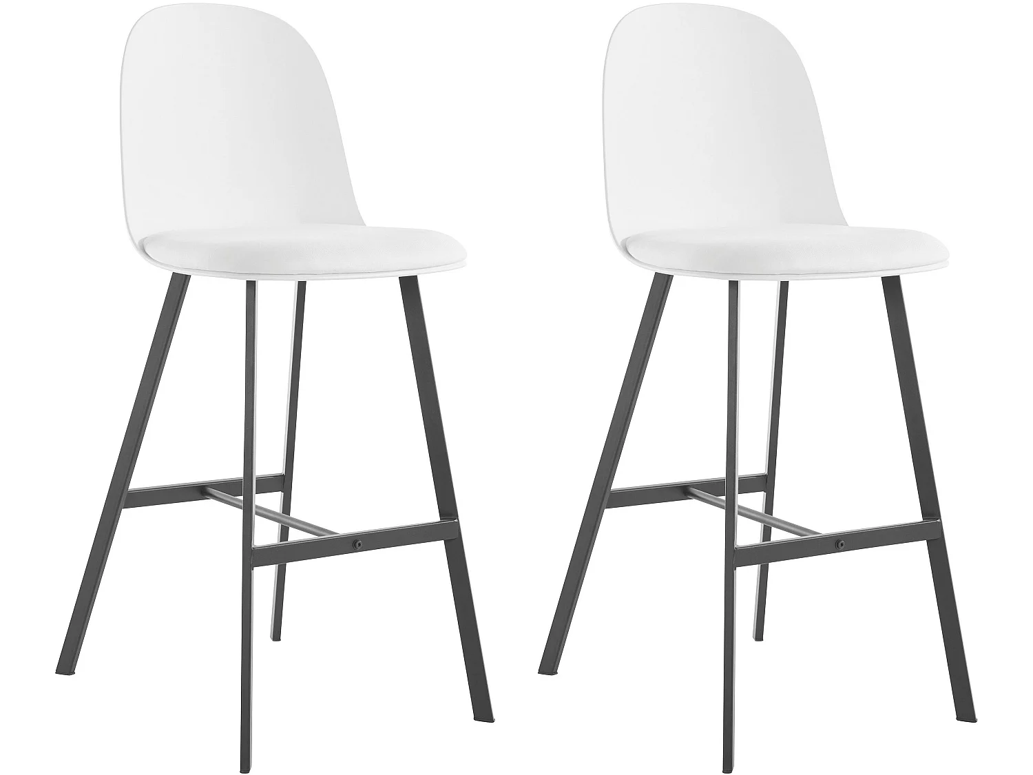 Set di 2 sgabelli in PU e plastica bianco con gambe in metallo nero