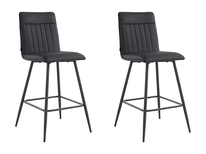 Zeta | Lot de 2 tabourets de bar rembourrés en PU noir
