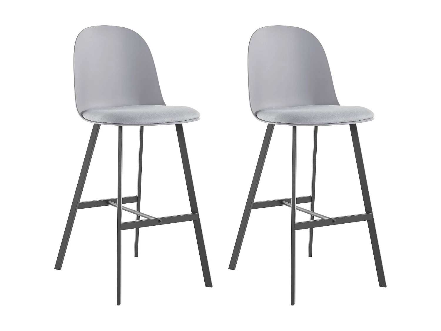 Set di 2 sgabelli in PU e plastica grigio con gambe in metallo nero