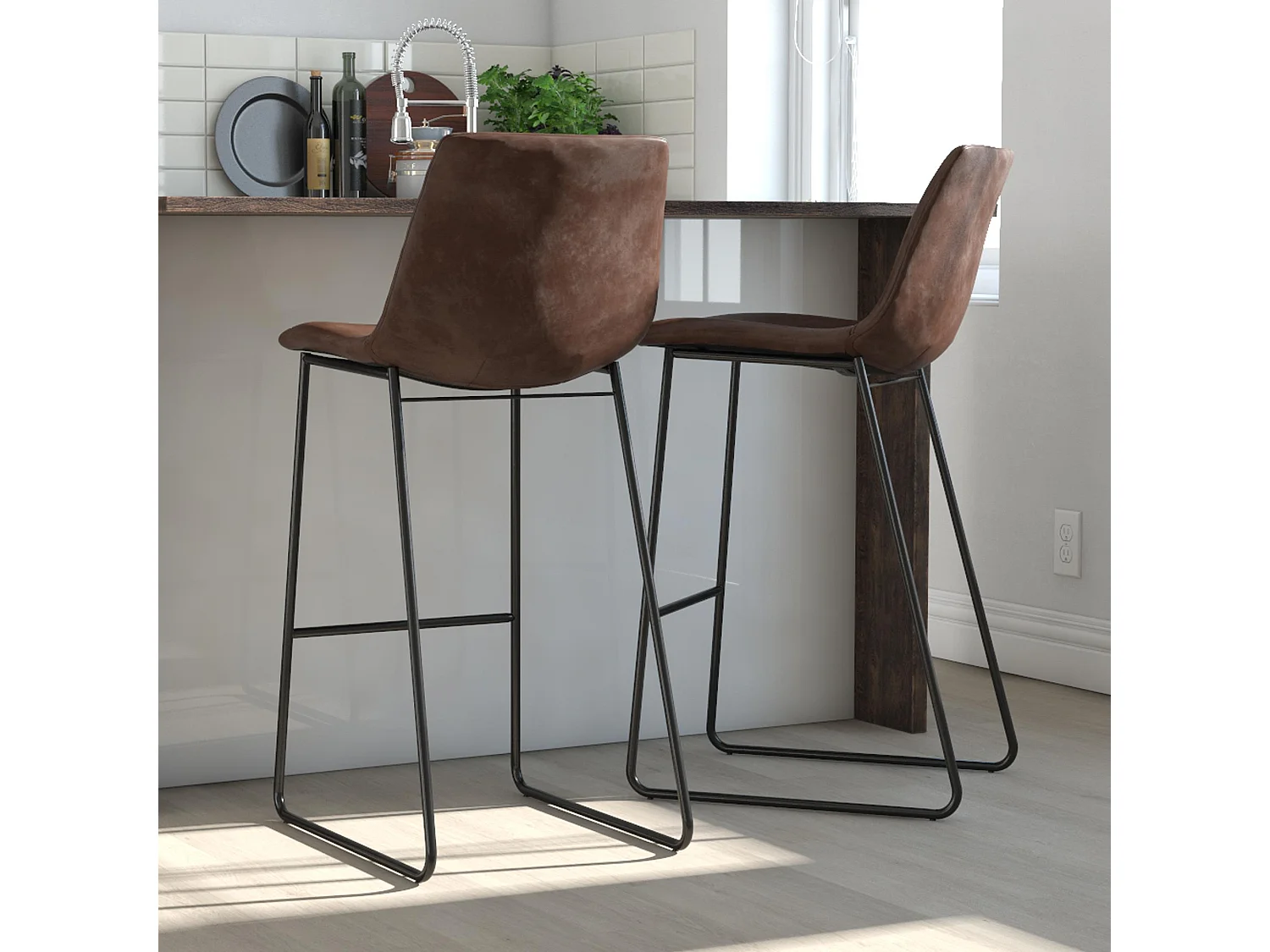 Barhocker aus Kunstleder, braun