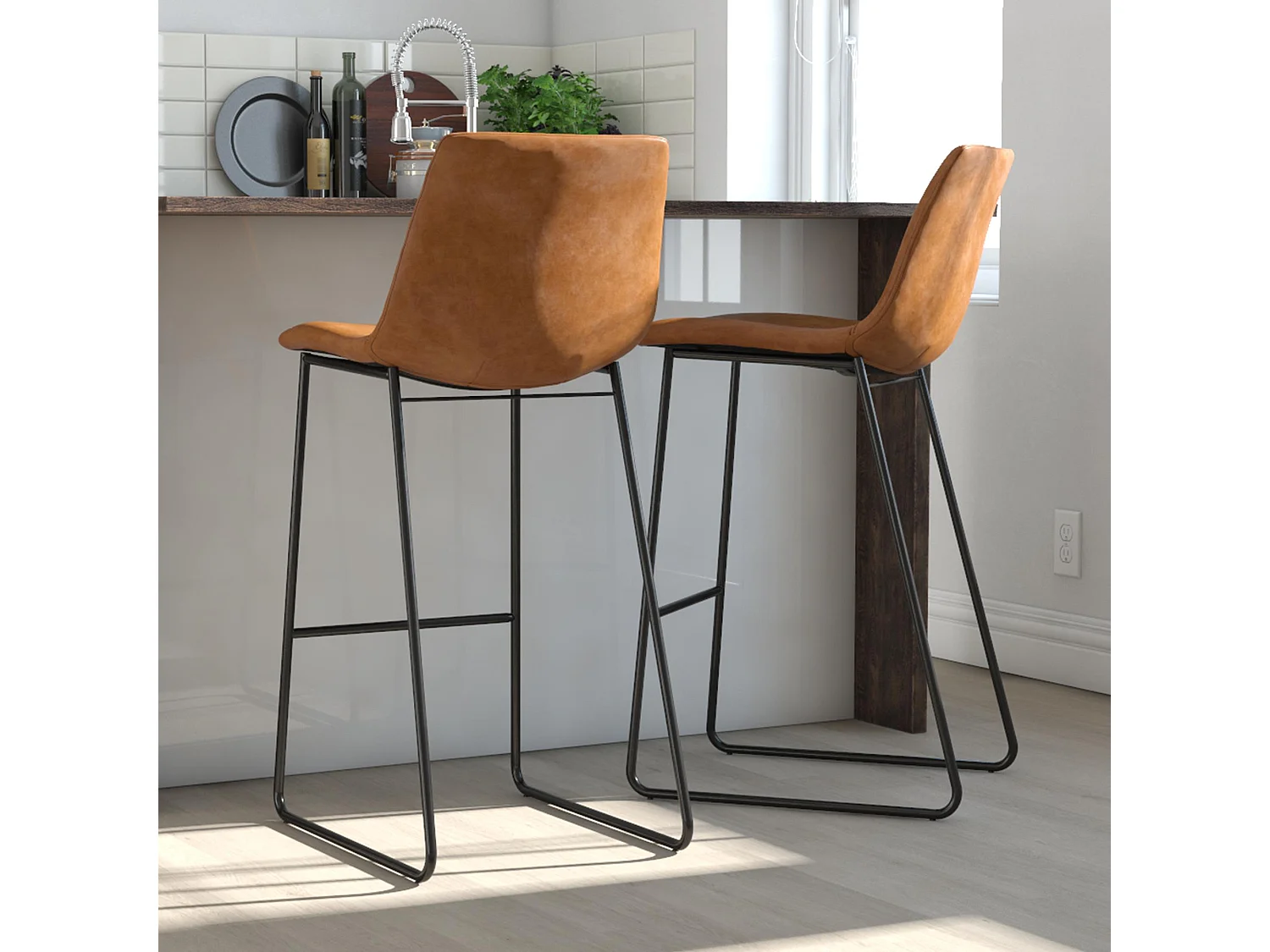 Bowden | Tabouret de bar en simili cuir caramel