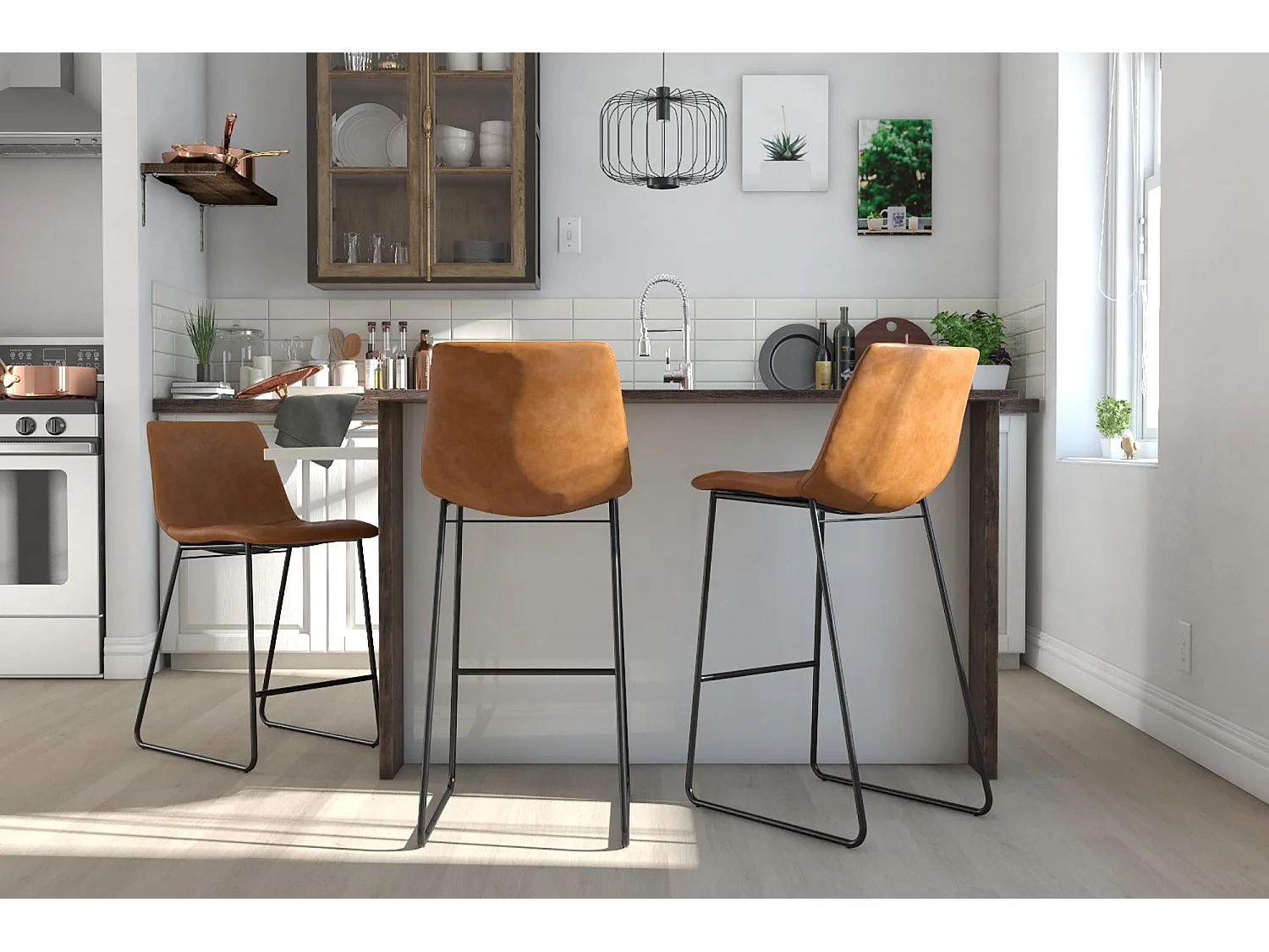 Bowden | Tabouret de bar en simili cuir caramel