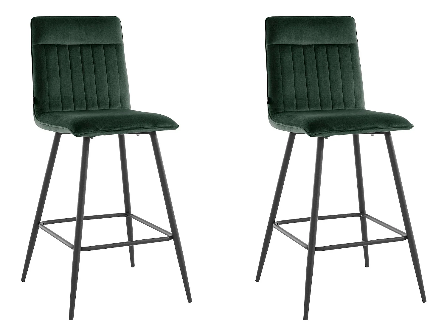 Zeta | Lot de 2 tabourets de bar rembourrés en velours vert foncé