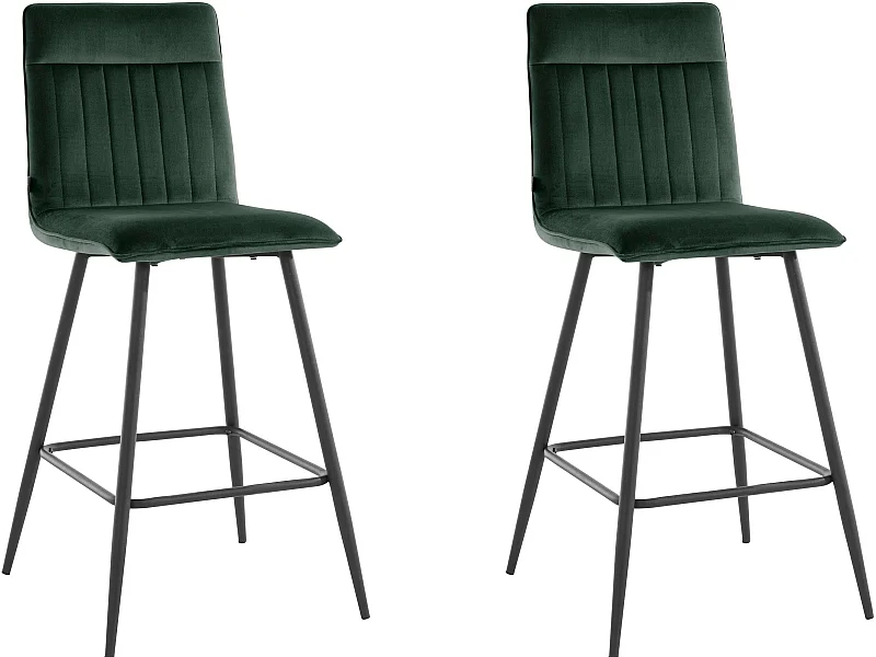 Zeta | Lot de 2 tabourets de bar rembourrés en velours vert foncé