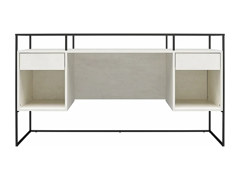 Scrivania con 2 cassetti e contenitore in vetro e base in MDF gesso