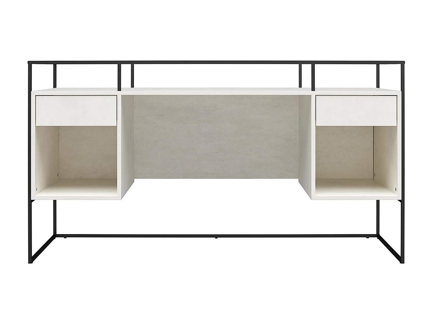 Scrivania con 2 cassetti e contenitore in vetro e base in MDF gesso