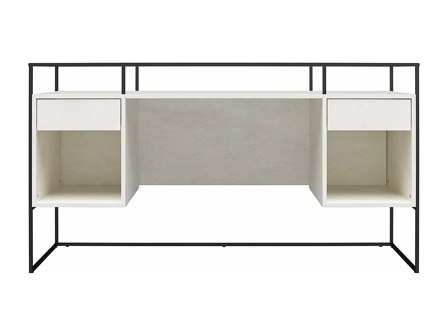 Scrivania con 2 cassetti e contenitore in vetro e base in MDF gesso