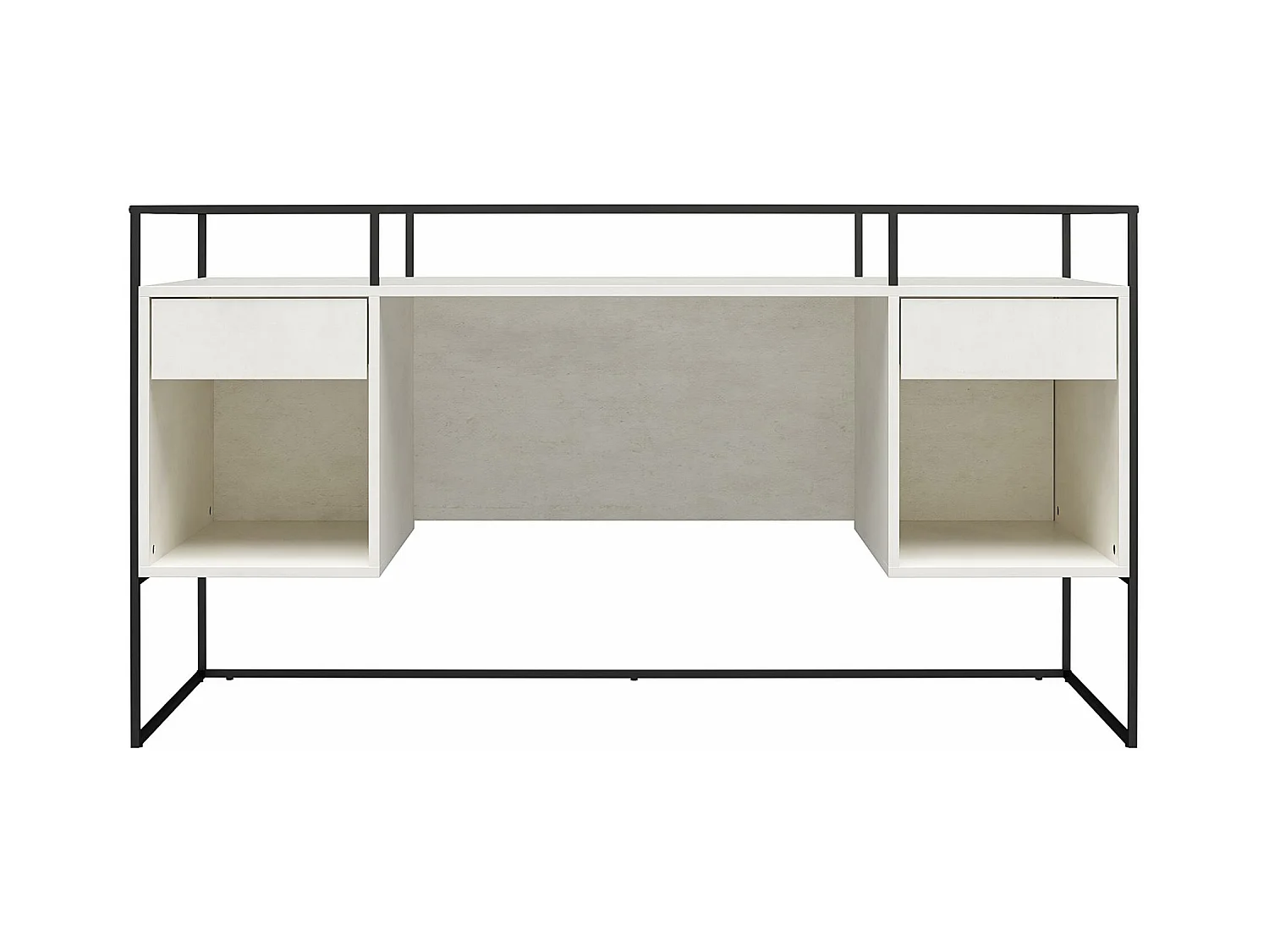 Scrivania con 2 cassetti e contenitore in vetro e base in MDF gesso