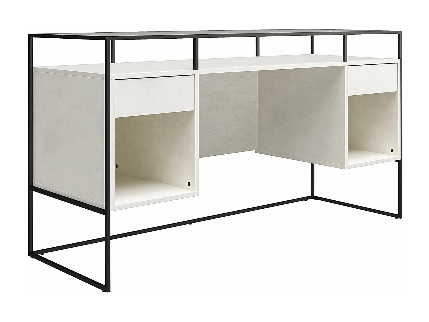 Scrivania con 2 cassetti e contenitore in vetro e base in MDF gesso