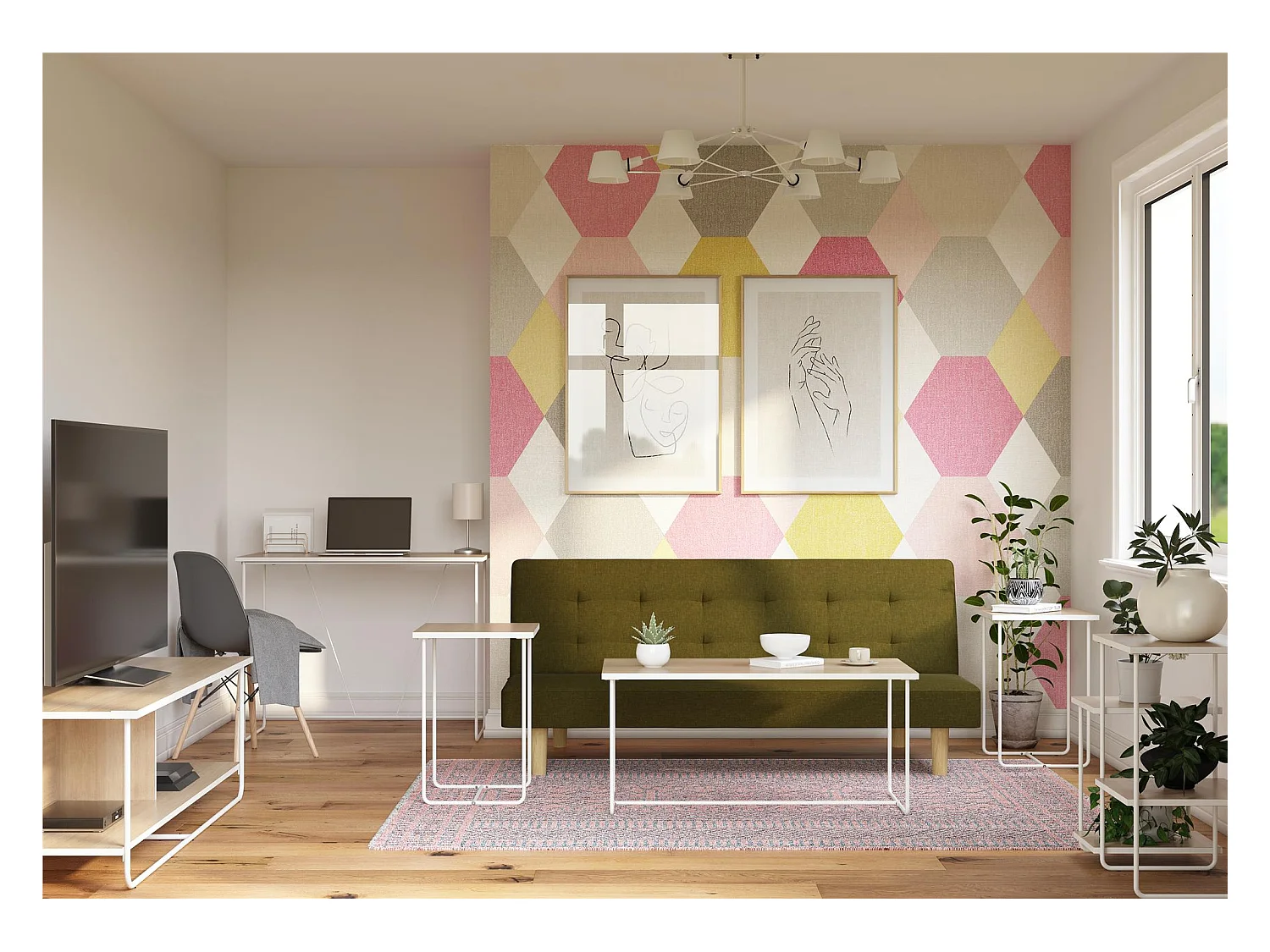 Mesa de ordenador en naturaleza de aglomerado y estructura en metal