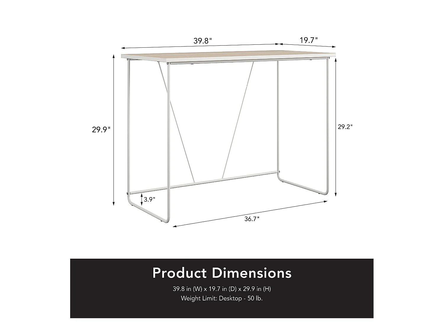 Mesa de ordenador en naturaleza de aglomerado y estructura en metal