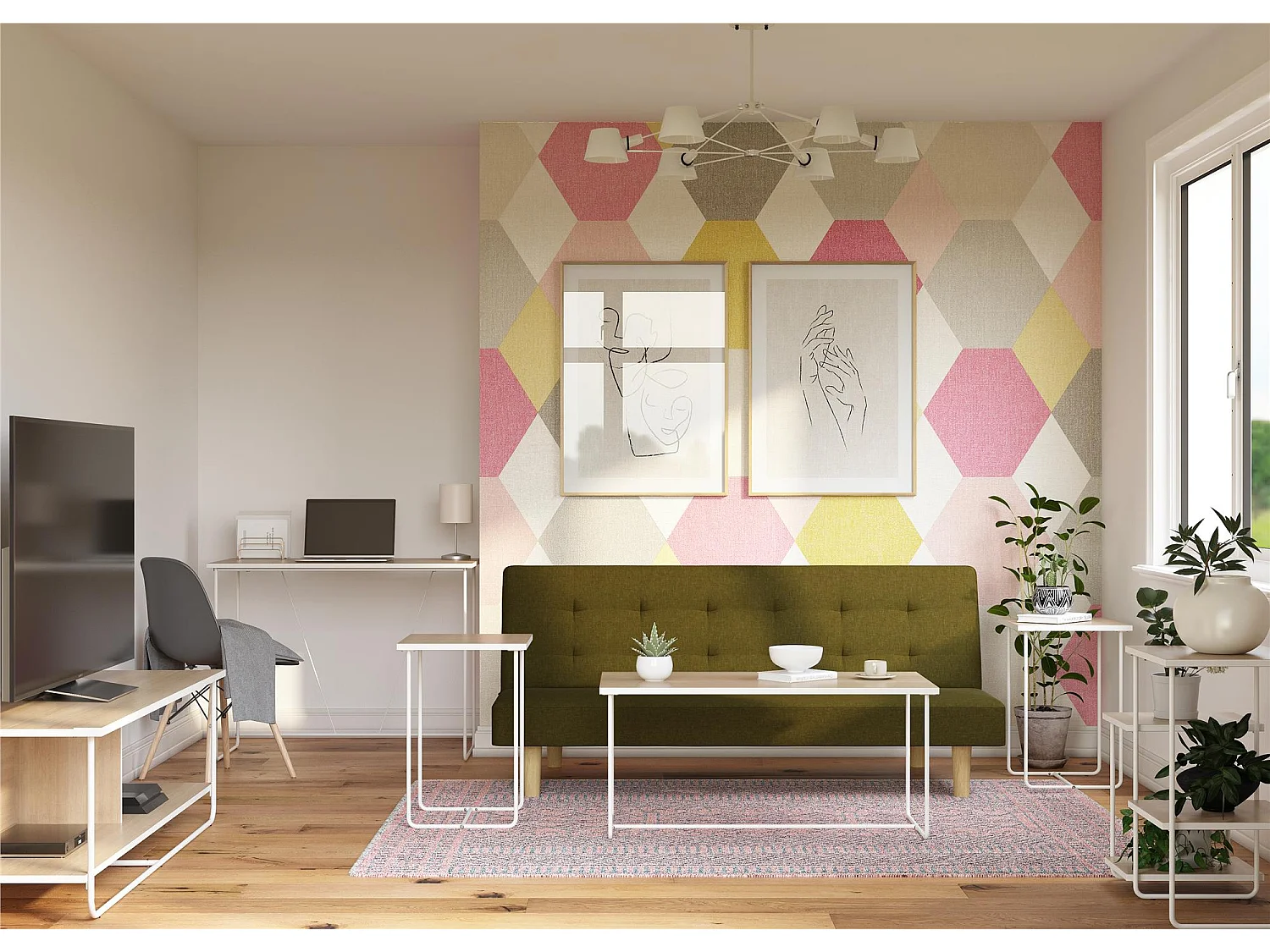 Dante | Bureau d'ordinateur en effet bois nature et structure