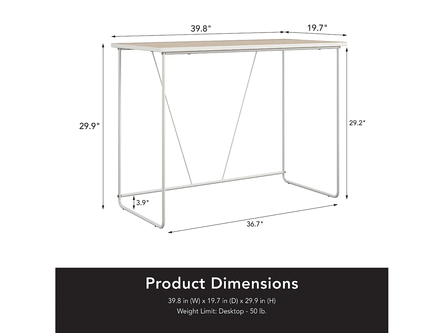 Dante | Bureau d'ordinateur en effet bois nature et structure