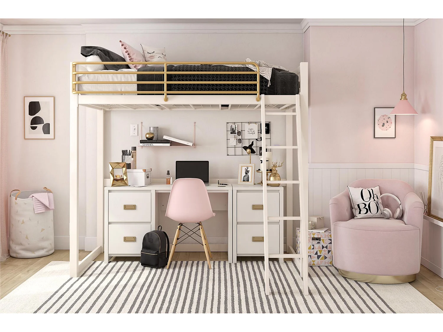 Haven | Bureau caisson avec 2 tiroirs en MDF blanc