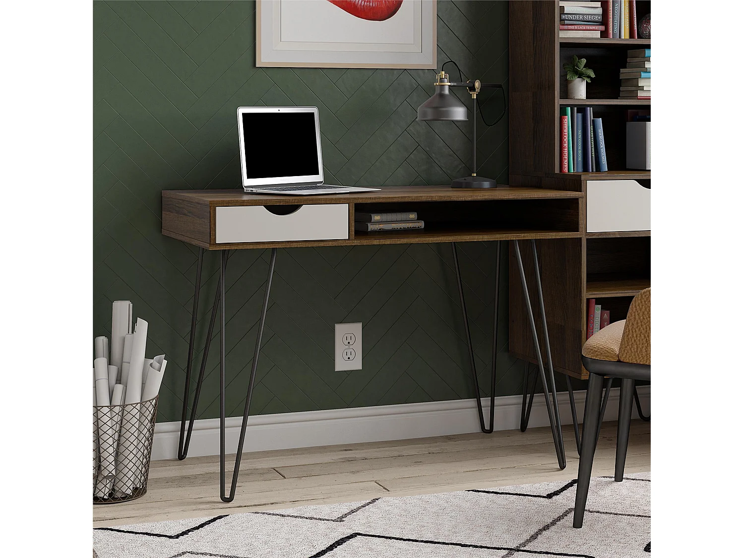 Concord | Bureau avec 1 tiroir en aspect chêne brun