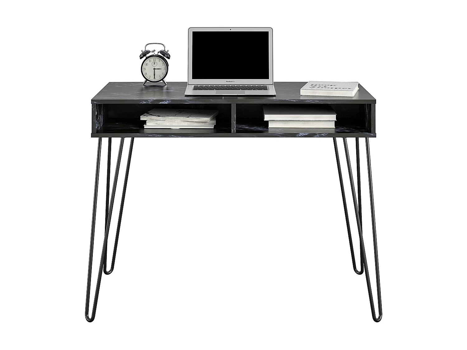 Athena | Secretária de Computador com 2 compartimentos em Mármore Preto