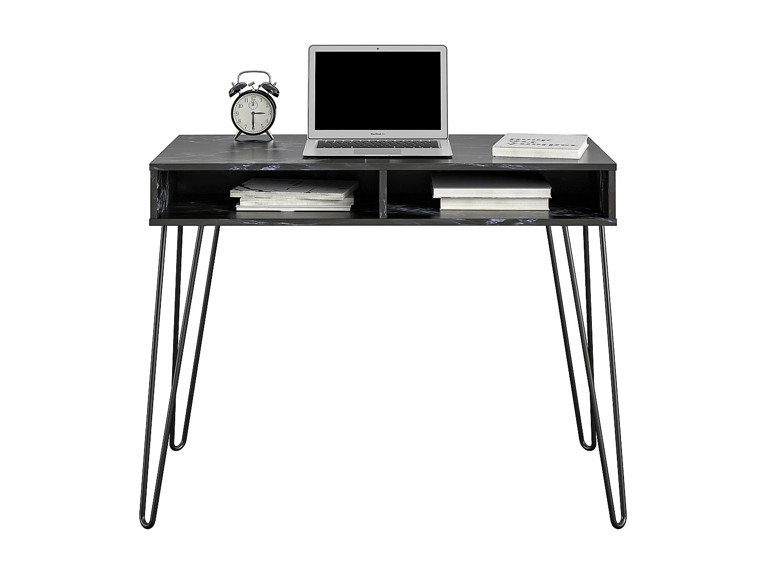 Athena | Secretária de Computador com 2 compartimentos em Mármore Preto