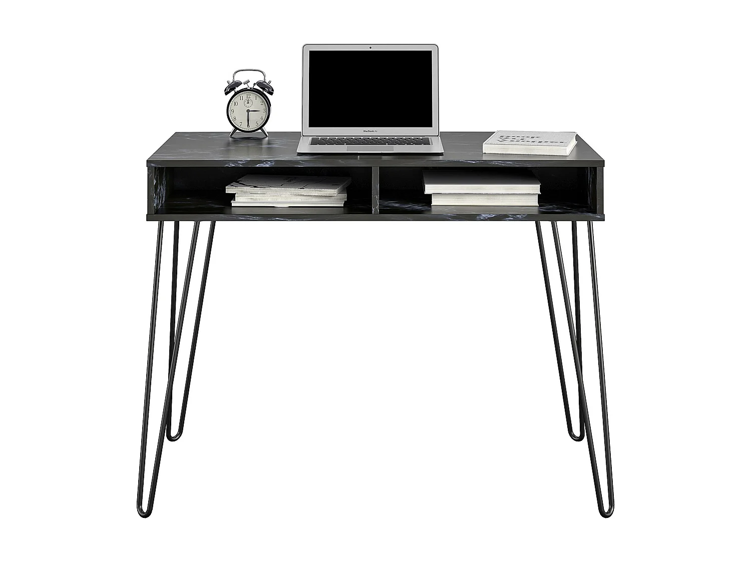 Athena | Secretária de Computador com 2 compartimentos em Mármore Preto