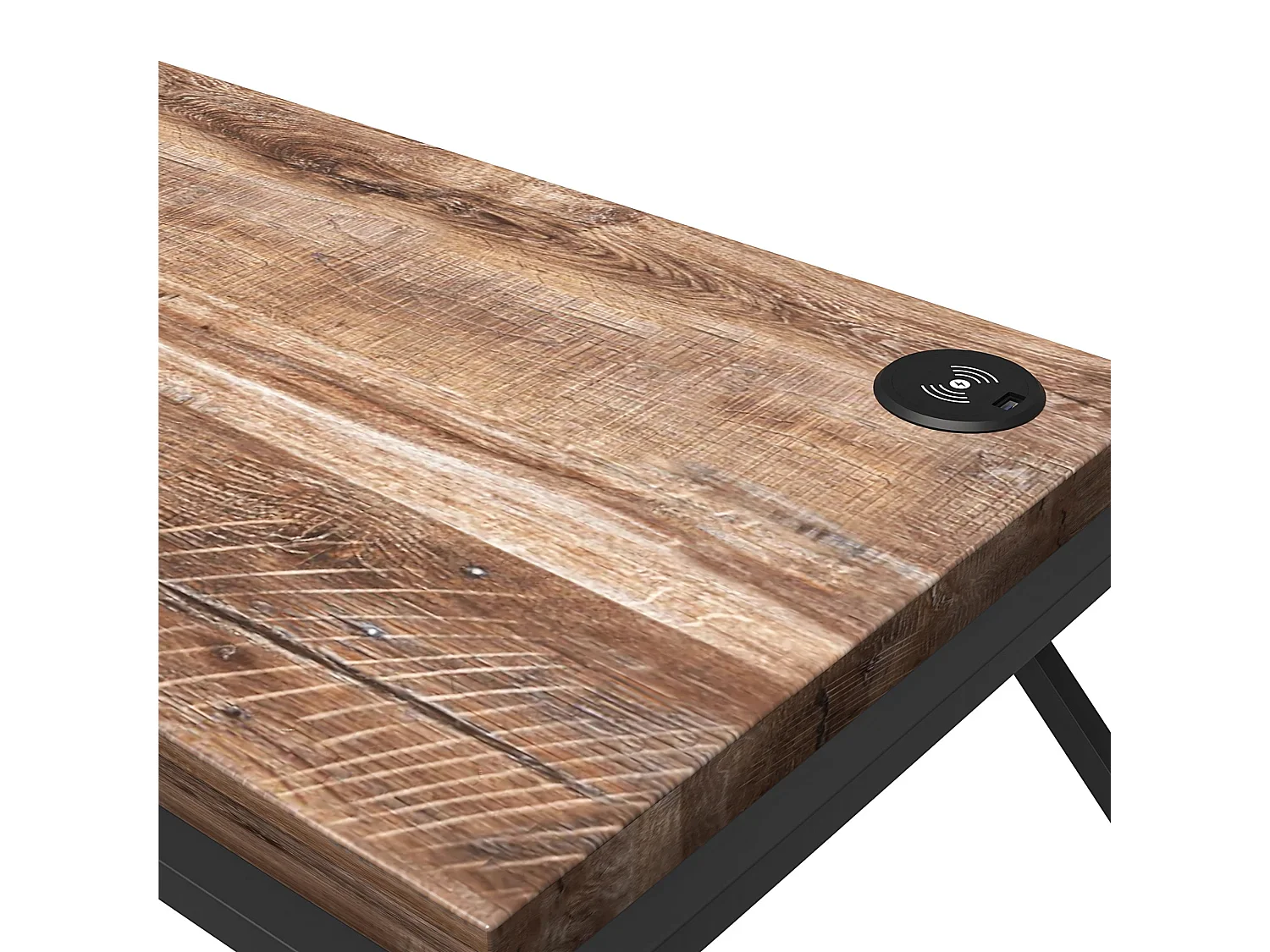 Escritorio en aglomerado de roble envejecido y estructura en metal