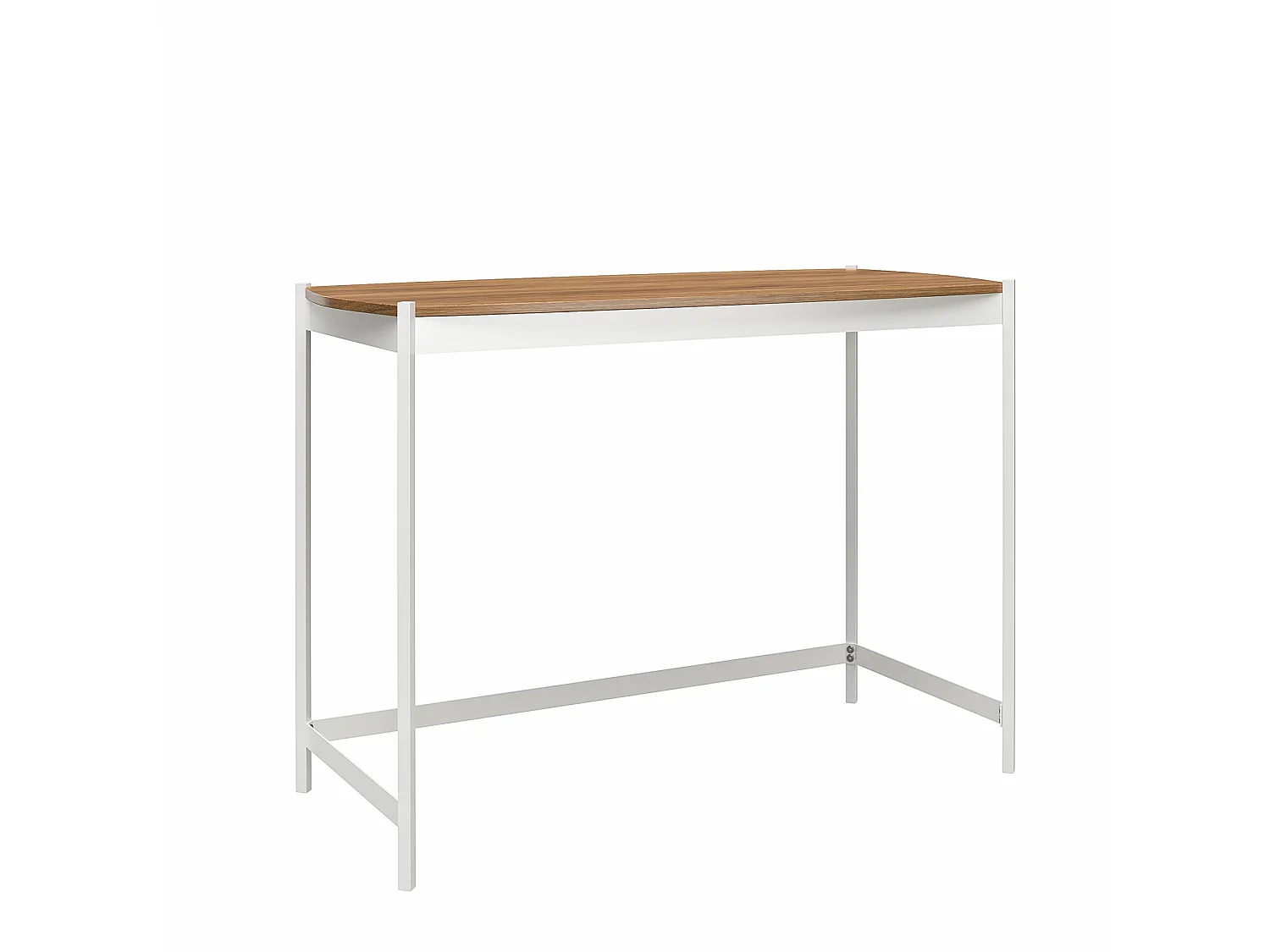 Escritorio en aglomerado laminado nogal y estructura en metal blanco