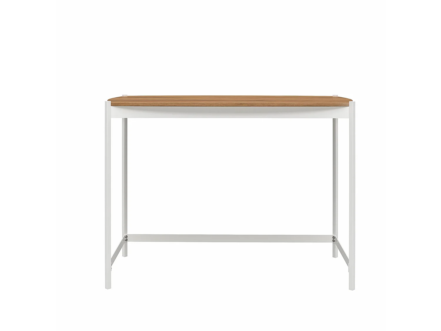 Escritorio en aglomerado laminado nogal y estructura en metal blanco