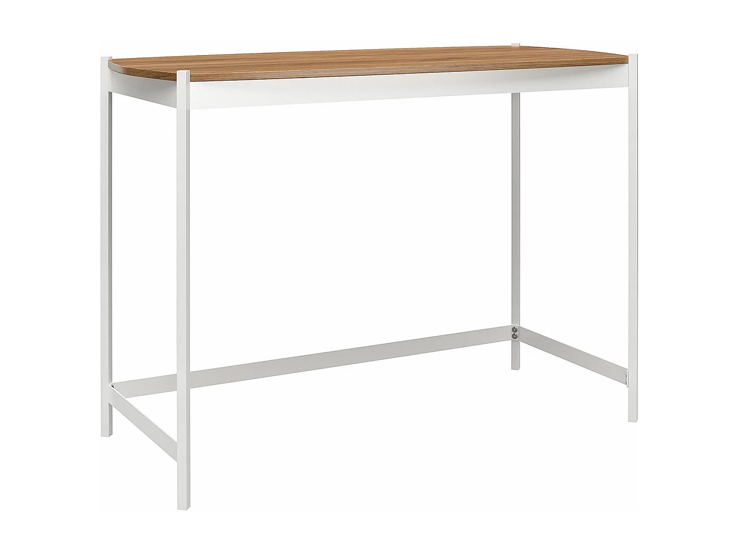 Escritorio en aglomerado laminado nogal y estructura en metal blanco