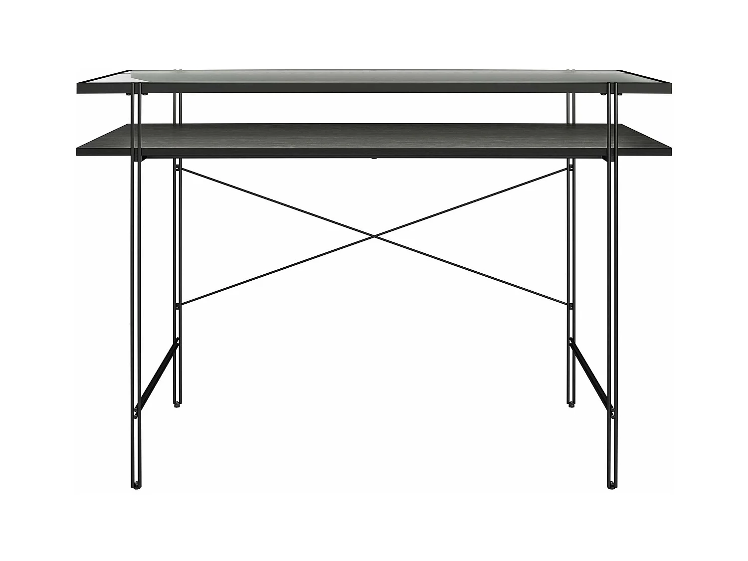 Wainwright | Bureau d'ordinateur en verre transparent et cadre en métal noir