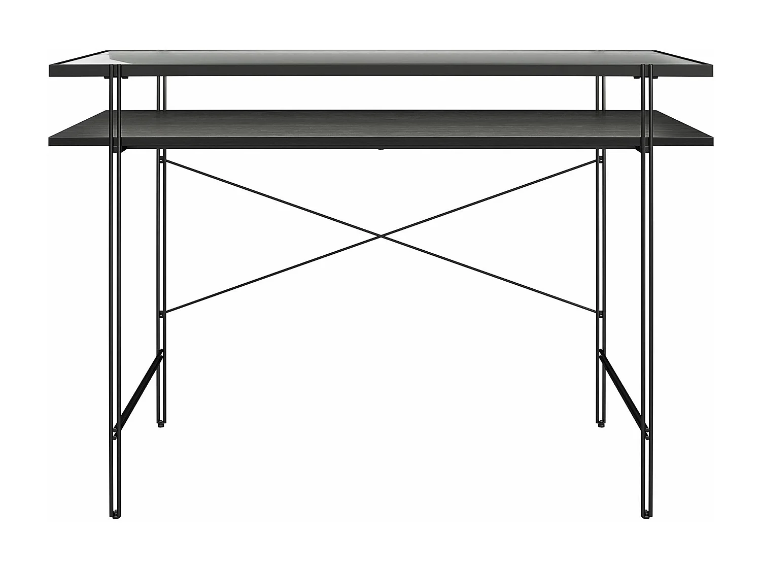 Wainwright | Bureau d'ordinateur en verre transparent et cadre en métal noir