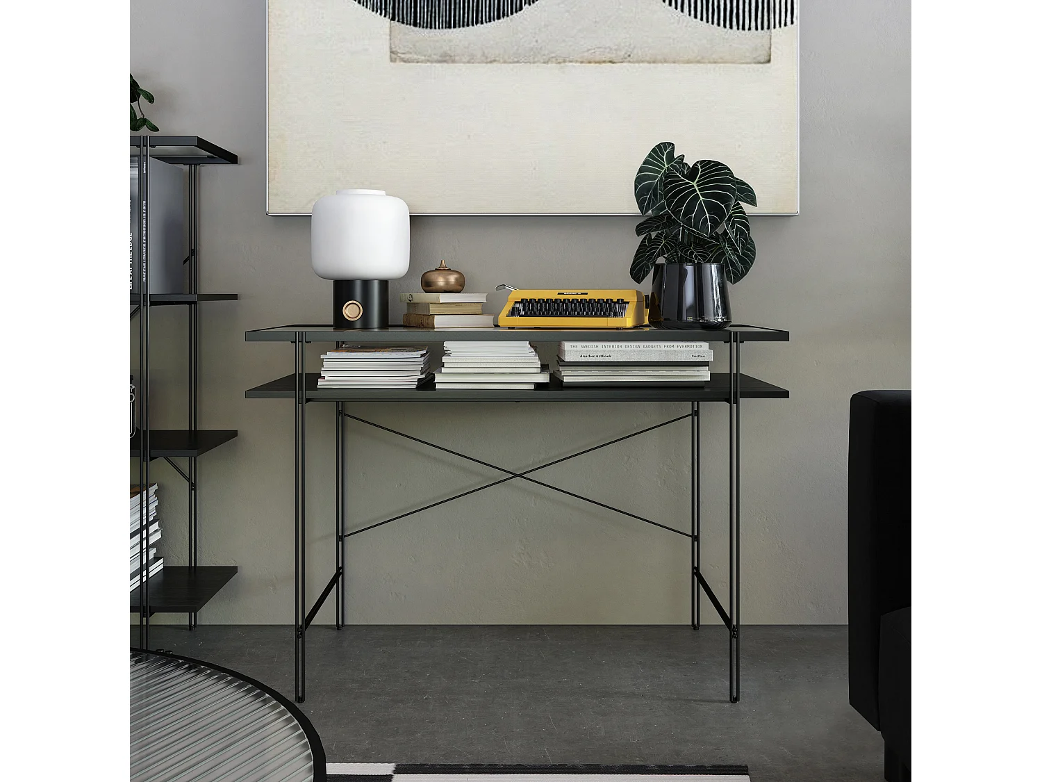 Wainwright | Bureau d'ordinateur en verre transparent et cadre en métal noir