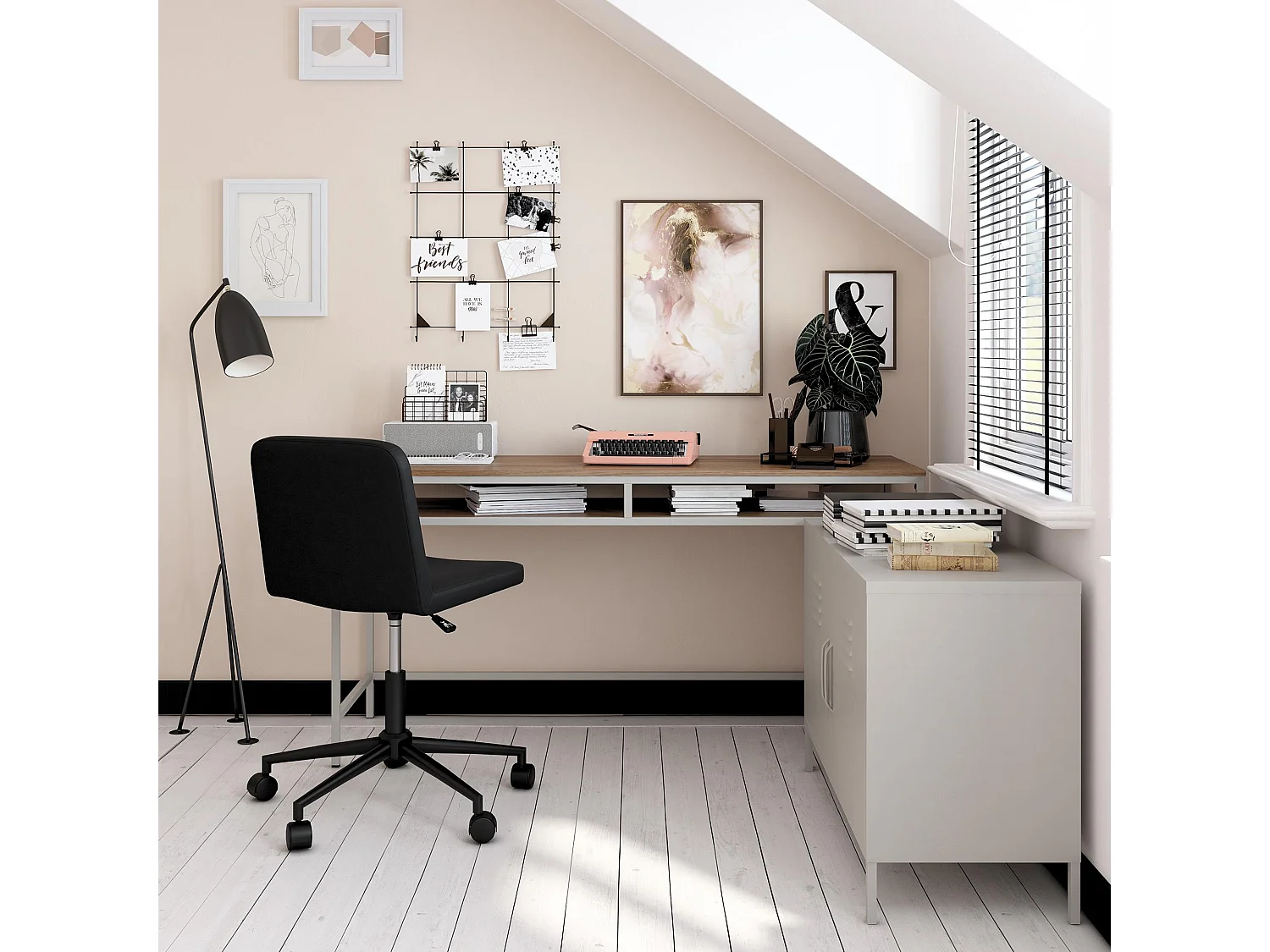 Bradford | Bureau en effet noyer avec cadre en métal gris