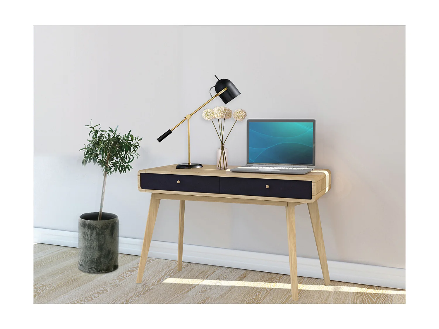 Scrittoio a 2 ante in agglomerato rovere e nero