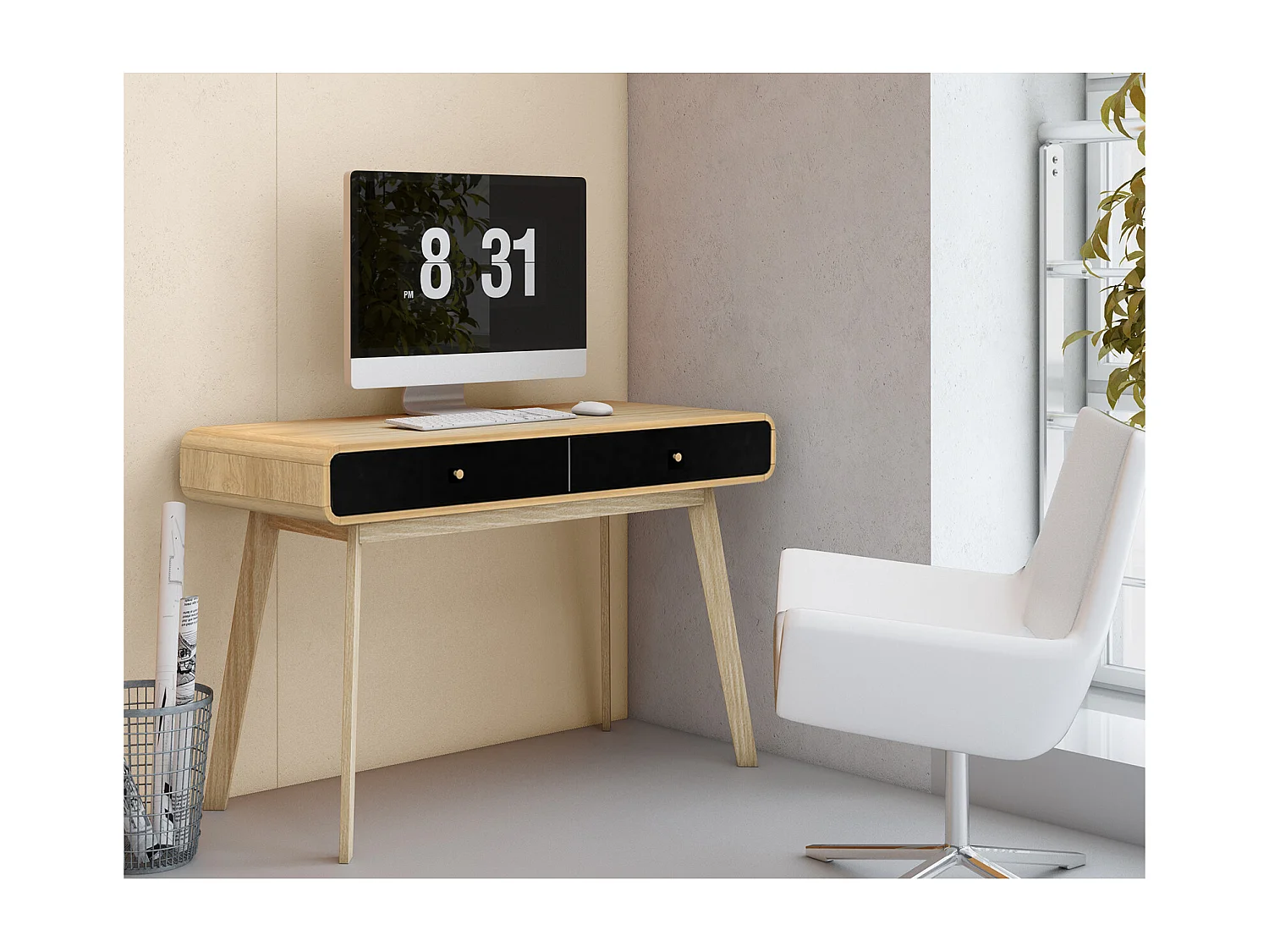 Scrittoio a 2 ante in agglomerato rovere e nero