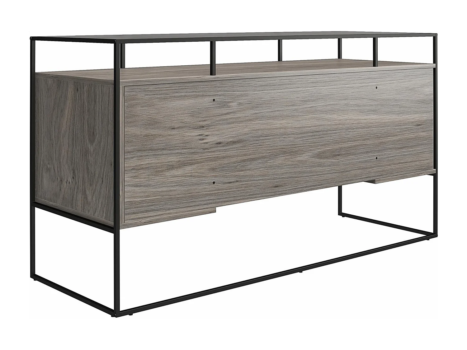 Scrivania con 2 cassetti e contenitore in vetro e base in MDF rovere