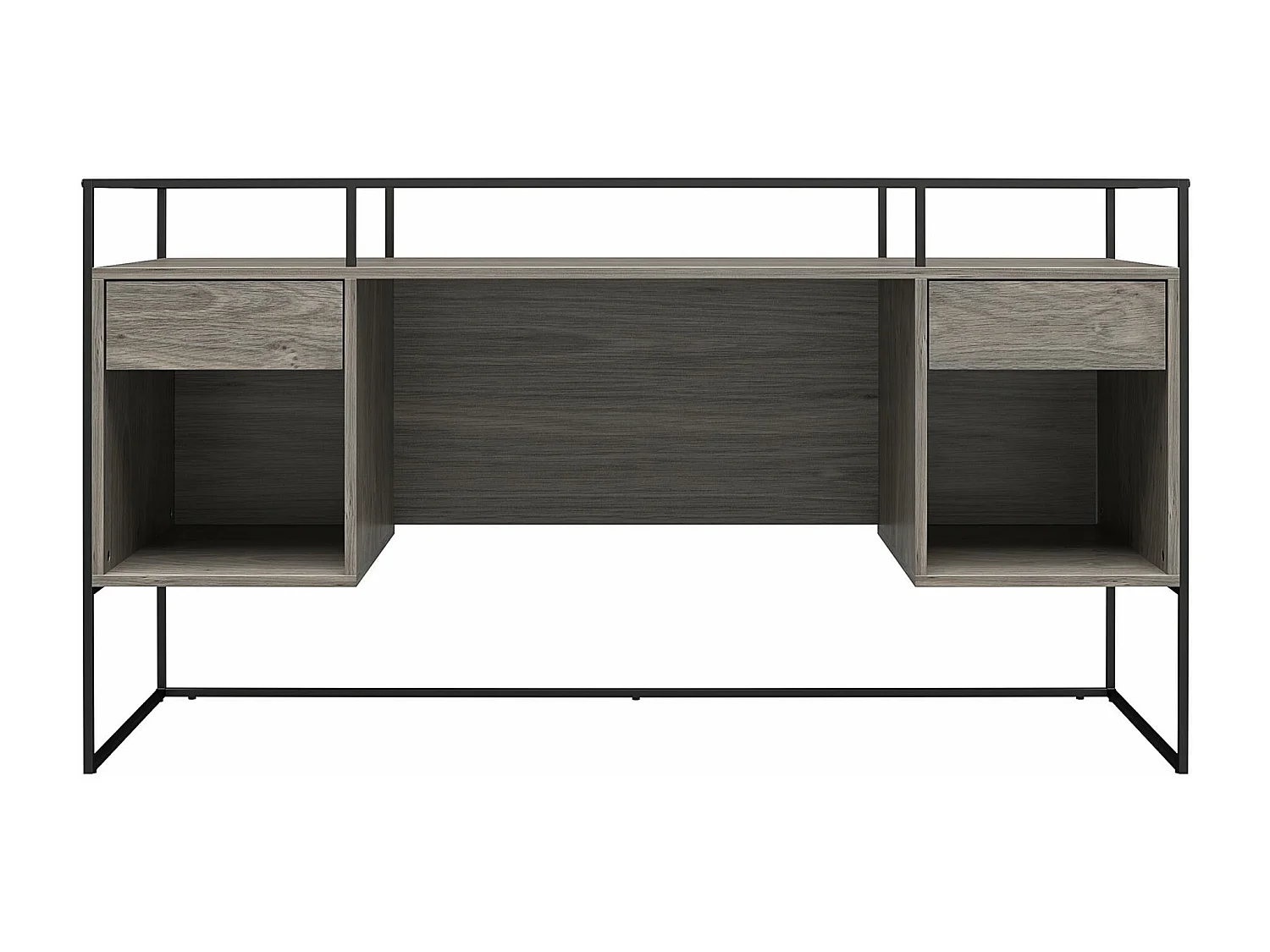 Scrivania con 2 cassetti e contenitore in vetro e base in MDF rovere