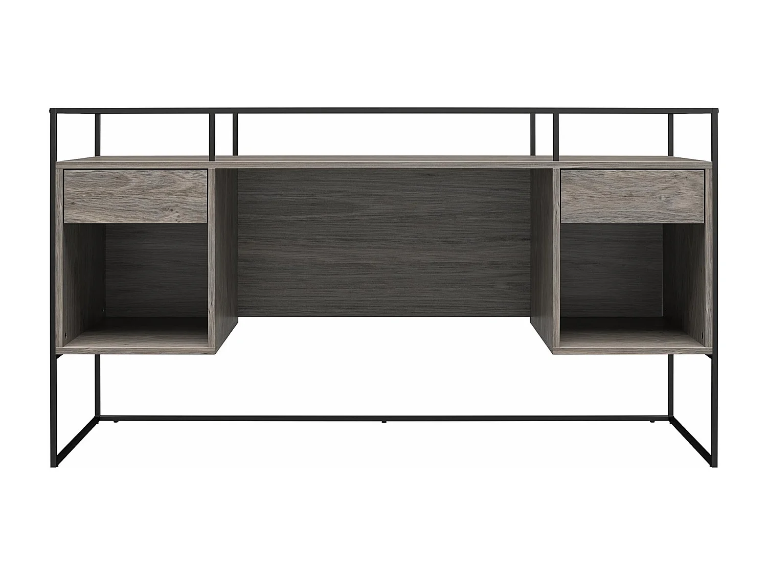 Schreibtisch mit 2 Schubladen und Stauraum aus Glas mit Unterteil aus MDF in Eiche, grau