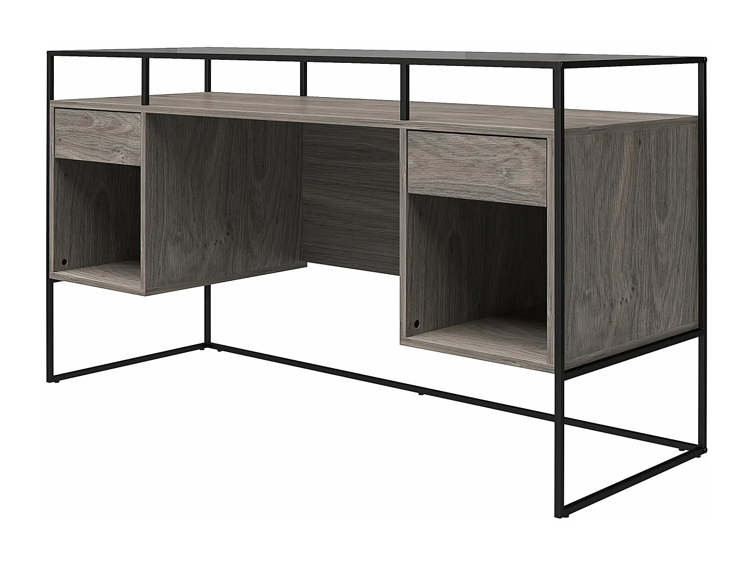 Schreibtisch mit 2 Schubladen und Stauraum aus Glas mit Unterteil aus MDF in Eiche, grau