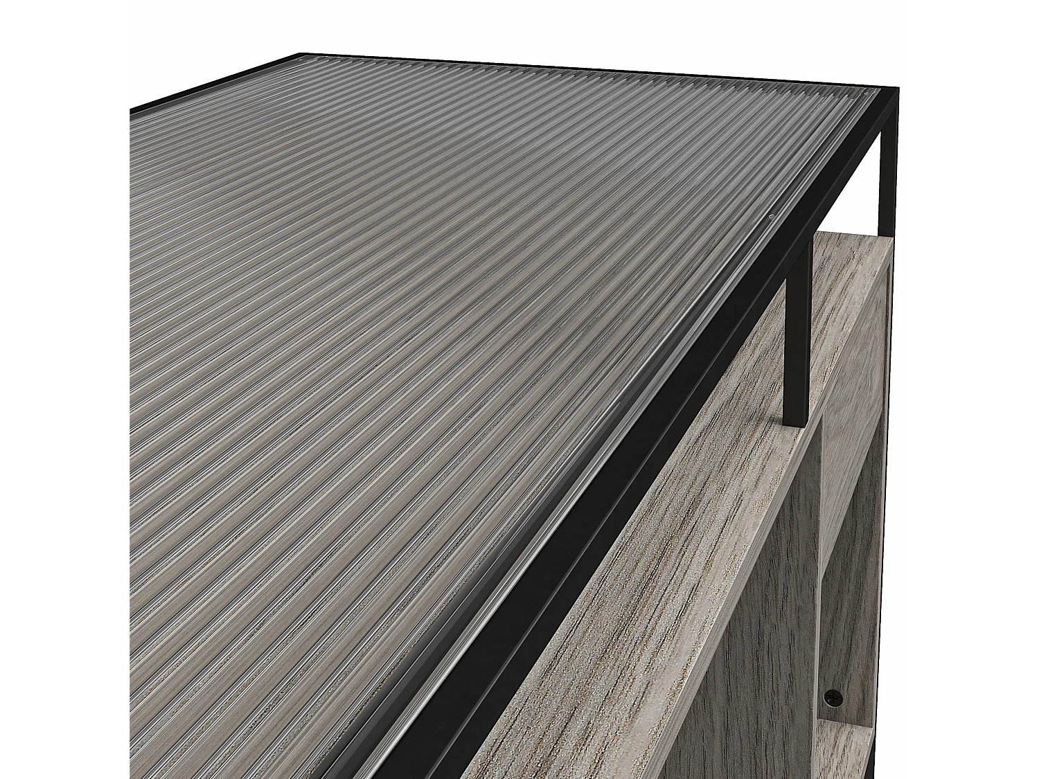 Schreibtisch mit 2 Schubladen und Stauraum aus Glas mit Unterteil aus MDF in Eiche, grau