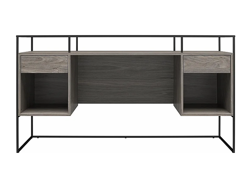 Schreibtisch mit 2 Schubladen und Stauraum aus Glas mit Unterteil aus MDF in Eiche, grau