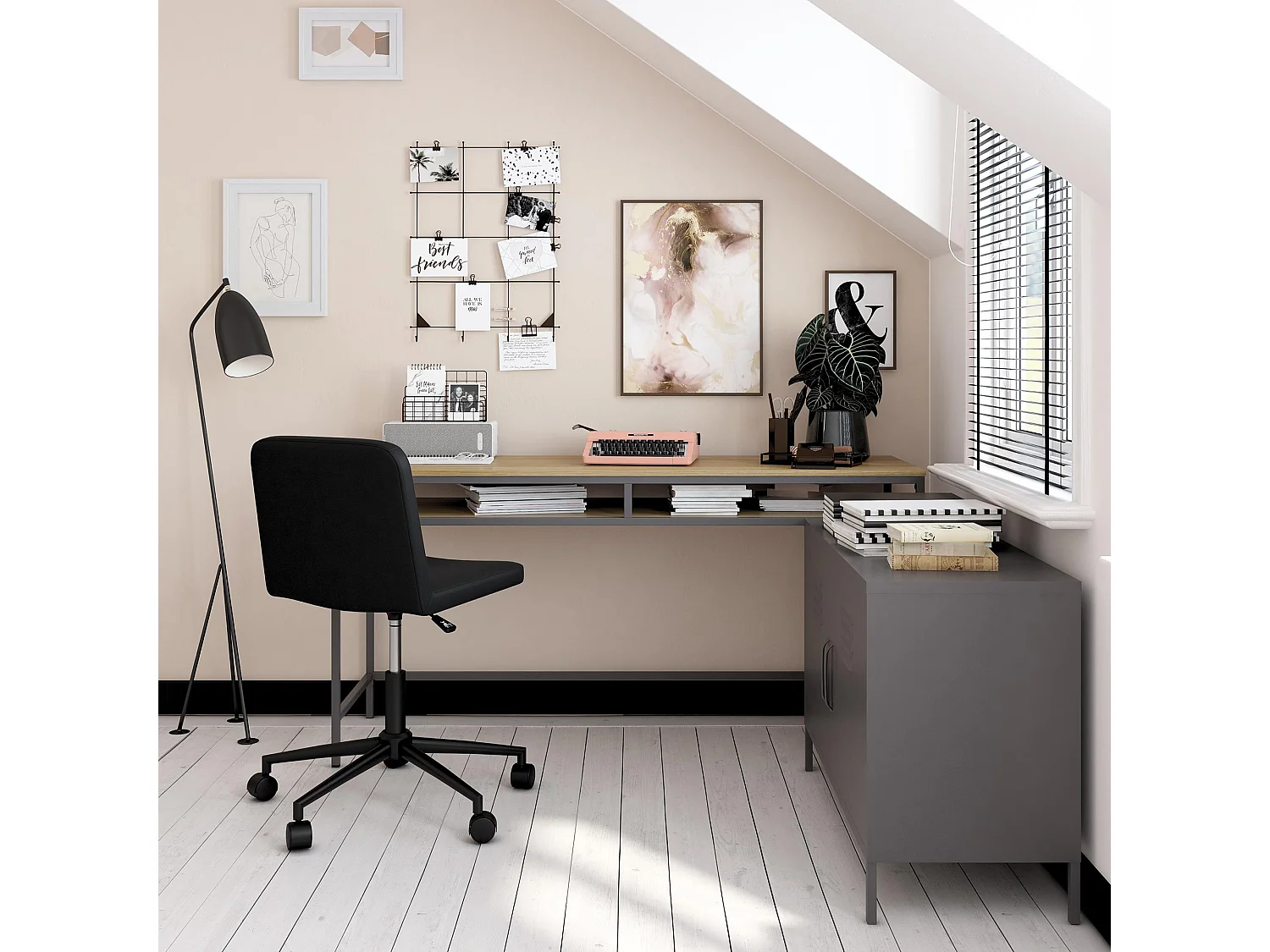 Bradford | Bureau en effet chêne avec cadre en métal gris