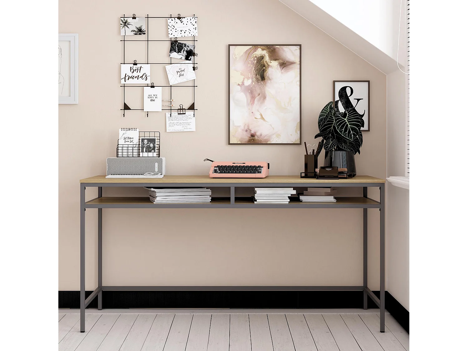Bradford | Bureau en effet chêne avec cadre en métal gris