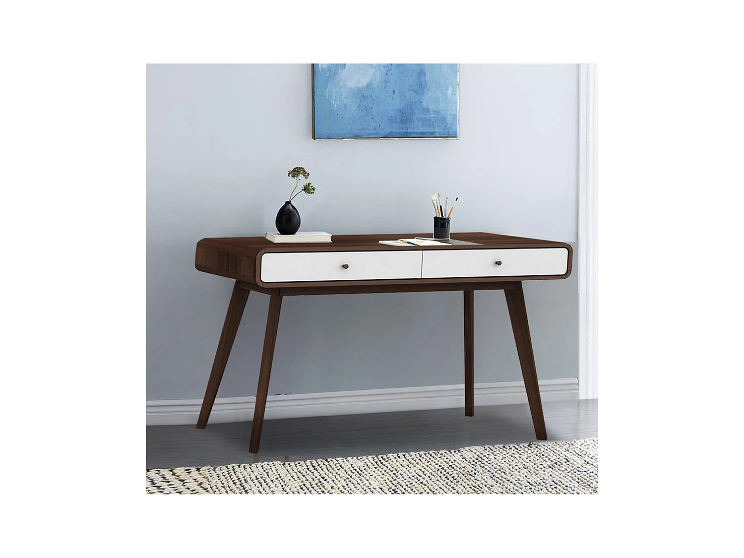 Escritorio con 2 puertas en tablero aglomerado nogal y blanco